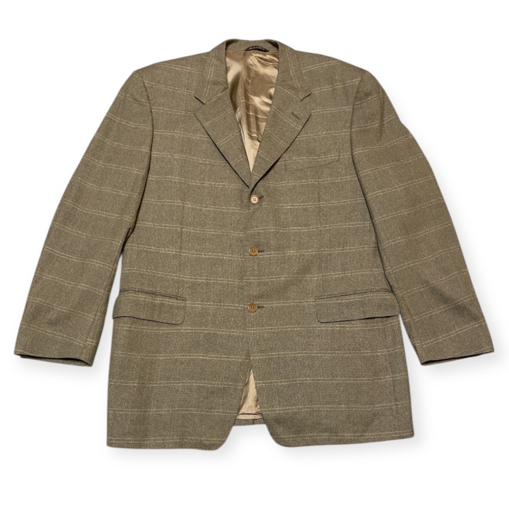 Men's Canali Sport Coat 44R Tan Glen Plaid Wool Blazer Suit Jacket